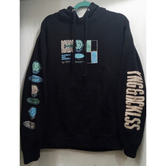 Vibration Young & Reckless Men's Graphic Hoodie Black L/S Pockets Medium EUC - Picture 1 of 7